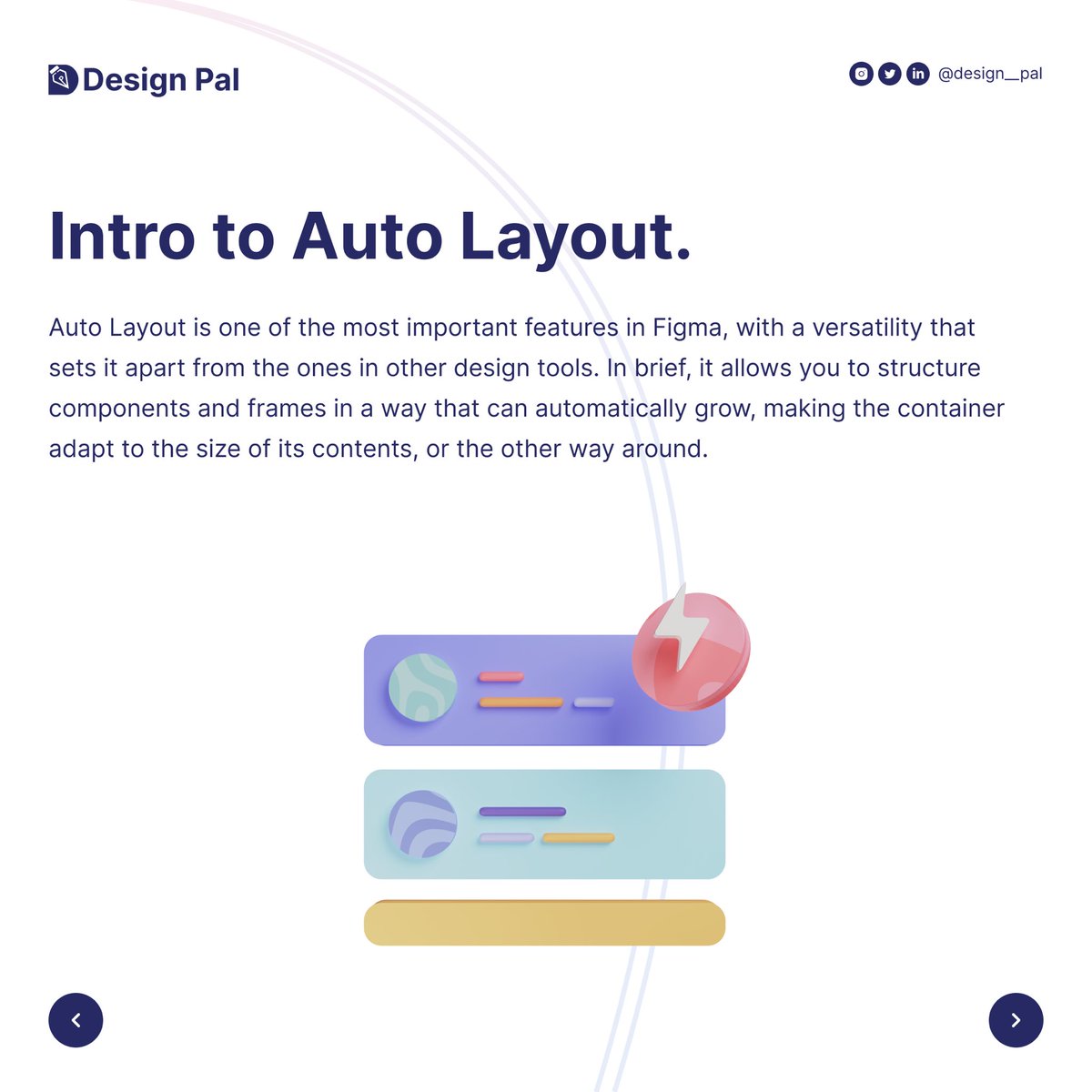 design__pal's tweet photo. Let’s talk about one of the best features on Figma every UI designer should know how to use.

AUTO LAYOUT 💃🏾🔥🚀🥳

Auto layout is a property you can add to frames and components. It lets you create designs that grow to fill or shrink to fit, and reflow as their contents change. https://t.co/dG292ZGGuL