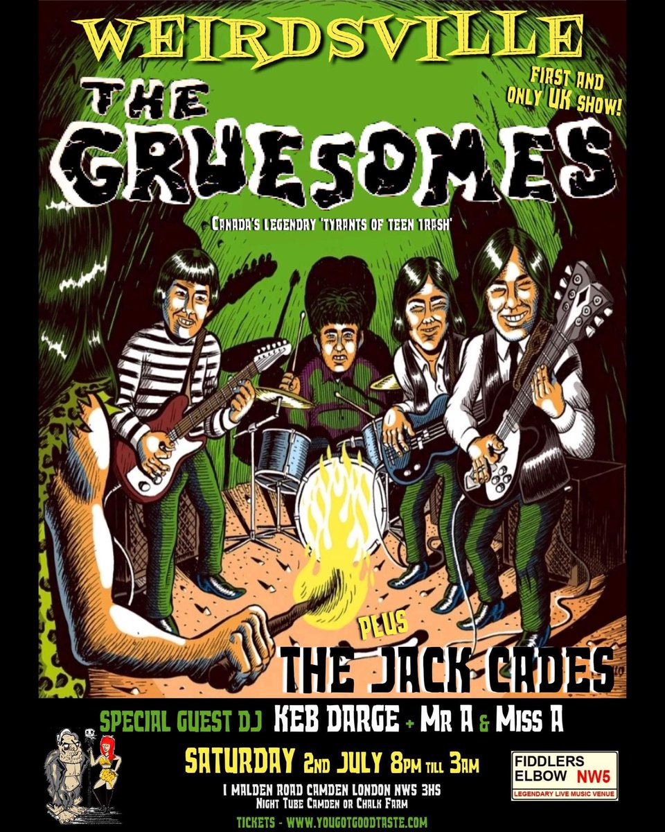 thejackcades's tweet photo. We will be supporting The Legendary Gruesomes from Canada 🇨🇦 on Saturday 2nd July at The Fiddler's Elbow, London for Weirdsville!
The amazing Keb Darge, and Miss &amp; Mr A will be djing all night too!
Don't miss out, get your tickets here: https://t.co/2h4YL3qTrl https://t.co/dPxSxgViBQ