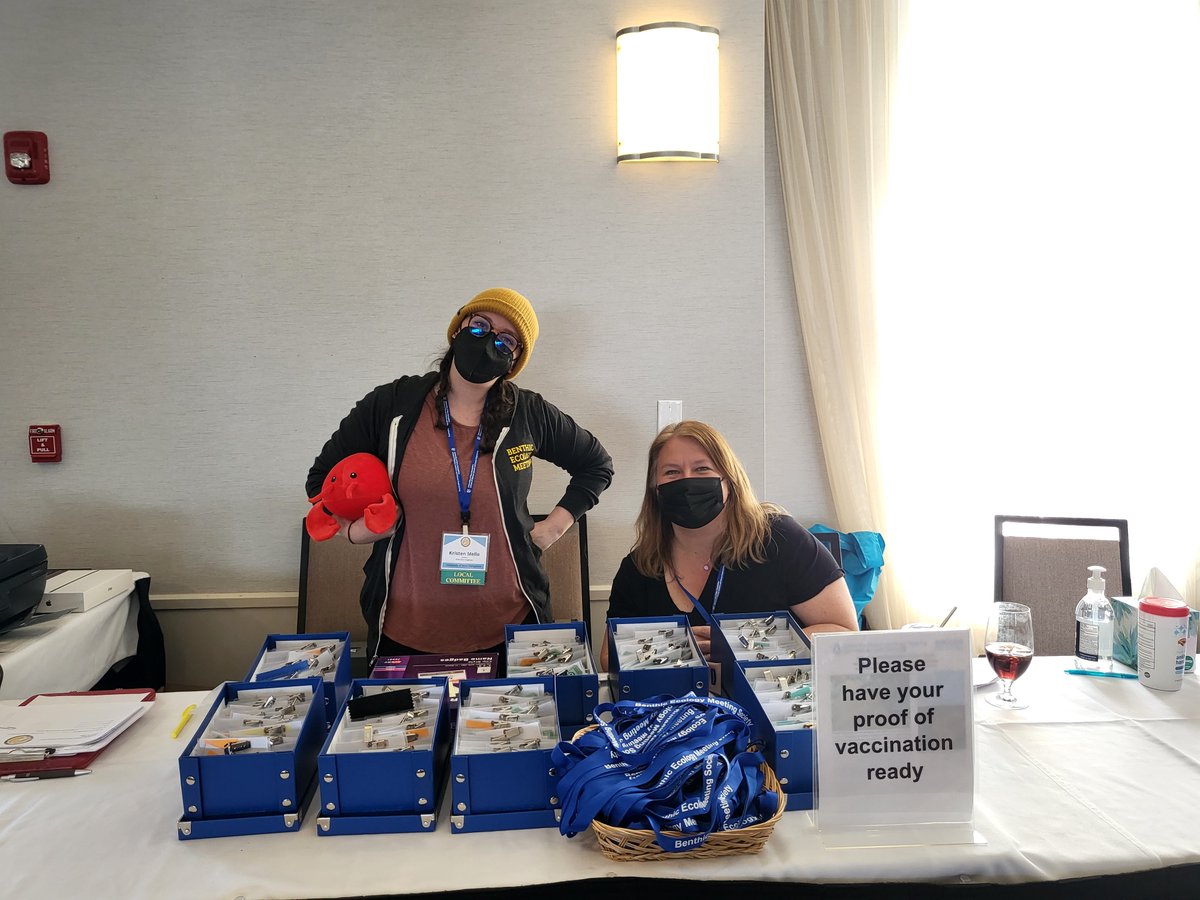 At last night's ice breaker, current BEM president Dr. Jenn Dijkstra gave a shout out to two planning committee members that are invaluable to #BEM2022, Tara and Kristen!! Here they are, yesterday, all set up for the first registrants!!