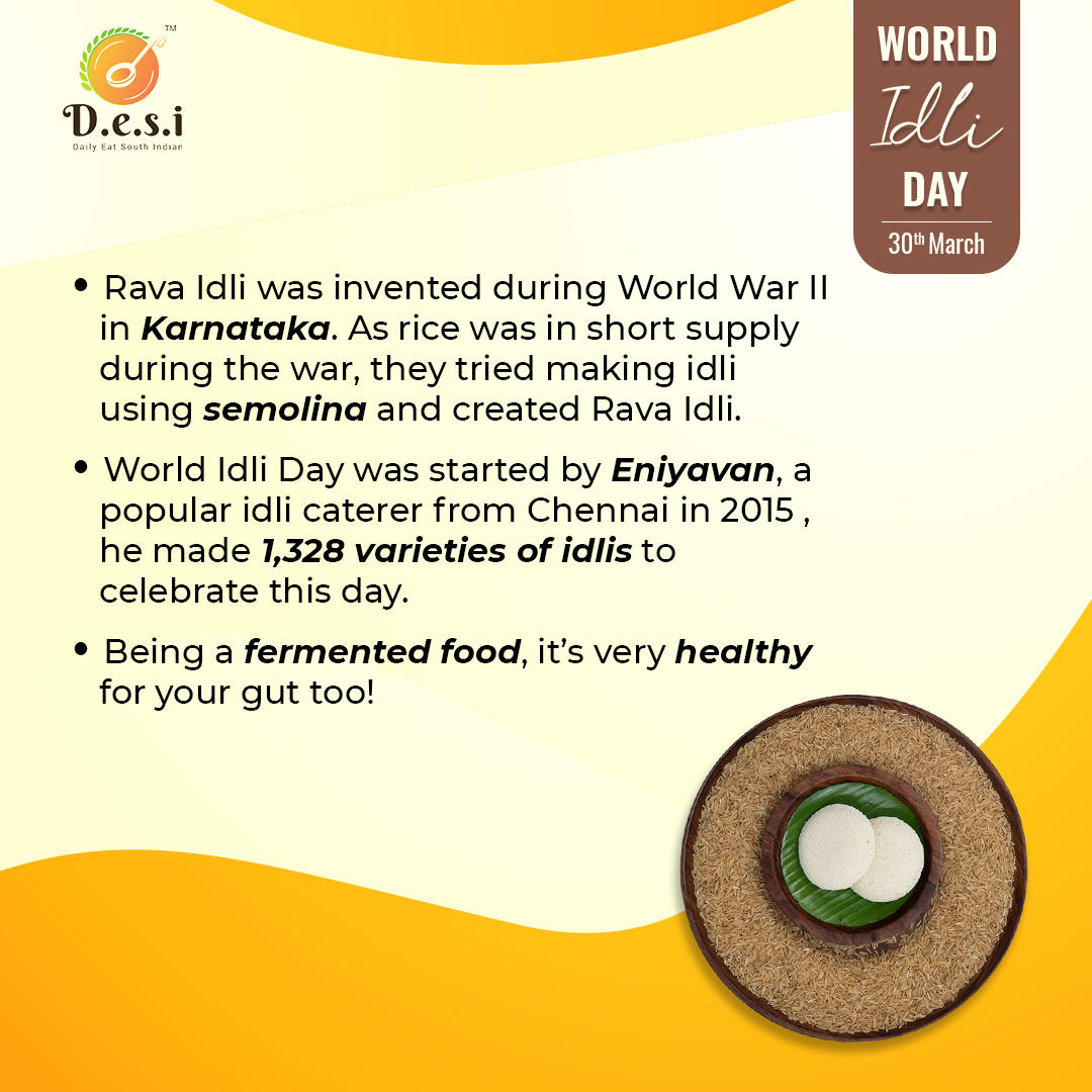desinatural's tweet photo. World Idli Day!

Celebrate World Idli Day with our scrumptious Idlis made with Desi Ready to Mix Idli powder!

Wishing a very Happy World Idli Day to everyone.

#desinatural #idliday #idli #idliday2022 #worldidliday #idlisambhar #idlipowder #southindianfood #foodtalkindia #idly https://t.co/7pODxQyLIP