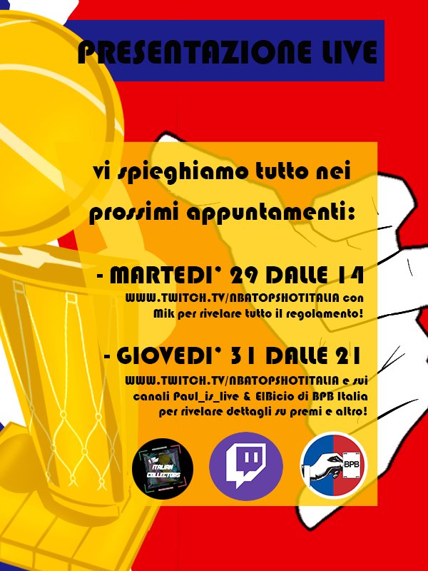 ShotItalia's tweet photo. 🏆 BRACKET CHALLENGE NO-STOP 😎
📺VIVI CON NOI I PLAYOFFS E VINCI MOMENTS @nbatopshot e tanto altro!
REGOLAMENTO nel GoogleForm di PRE-ISCRIZIONE 👇
https://t.co/wWO21YNuFV
LINK IN BIO ⚠️
#ItalianCollectors
#NBATopShotTHIS
#TopShotItalia https://t.co/3QeN8vo2IH