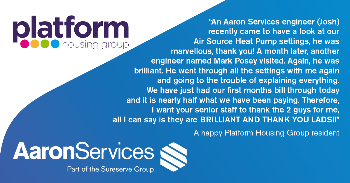 With the seemingly ever-increasing rise in energy prices its really important to set heating systems to optimum performance.

Well done to our @PlatformHousing team and in particular Josh and Mark – a great story below! 

#allieviatefuelpoverty #customersatisfaction #teamaaron https://t.co/ecsDovMnE6