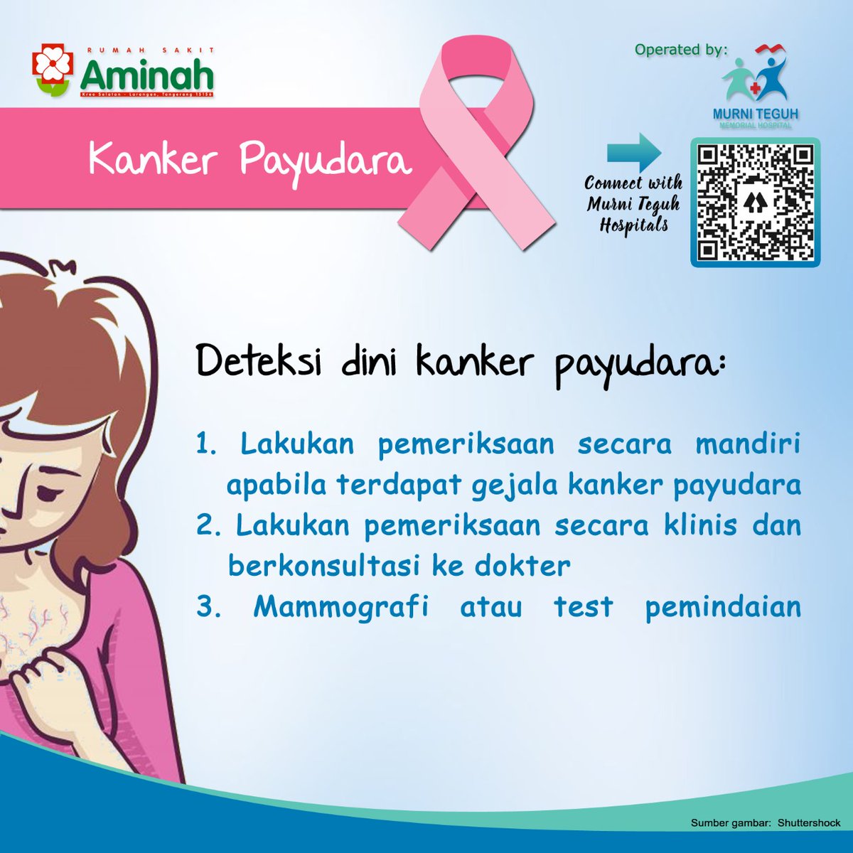rsmurniteguhct's tweet photo. KANKER PAYUDARA

Kanker yang disebabkan tumbuhnya sel-sel yang tidak normal di bagian payudara.

Kenali gejala awal kanker payudara dan segera lakukan pendeteksian dini.

#MurniTeguh
#MakeTomorrowMoreHealthy https://t.co/rfKRJBIV0T
