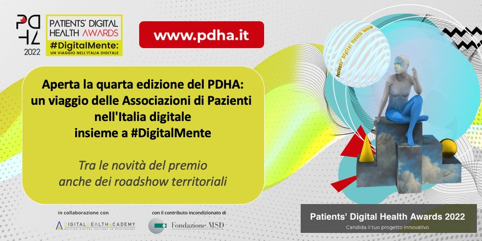 DigHealthAca's tweet photo. L'edizione 4 del Patients' #DigitalHealth Award è un entusiasmante viaggio nell'Italia digitale per scoprire e scegliere le migliori innovazioni per la Salute dei #pazienti, in compagnia di #DigitalMente, scultura creata da Francesca Fini per il #PDHA22
👉https://t.co/tvCUfmbmD1 https://t.co/5xuUmdNFDp