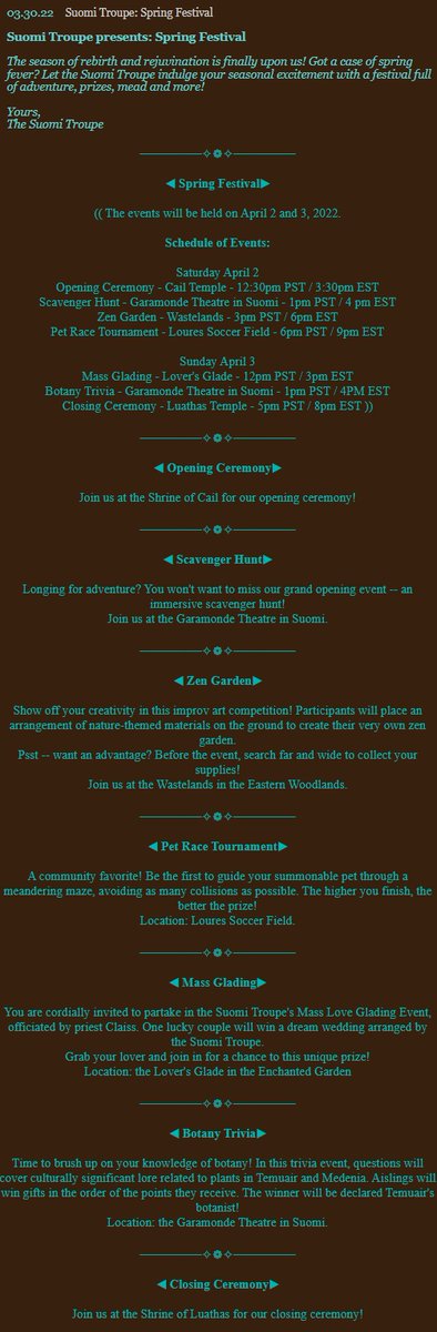 DarkAgesMMORPG's tweet photo. Suomi Troupe: Spring Festival

https://t.co/wdls9BbrR7

#MMORPG #mmo #darkages #gamedev #gamercommunity #updates #rpg #devlife #indiedev #pixelgame #retrogame #events #RPG #SuomiTroupe #SpringFestival https://t.co/k8i4lGAZz9