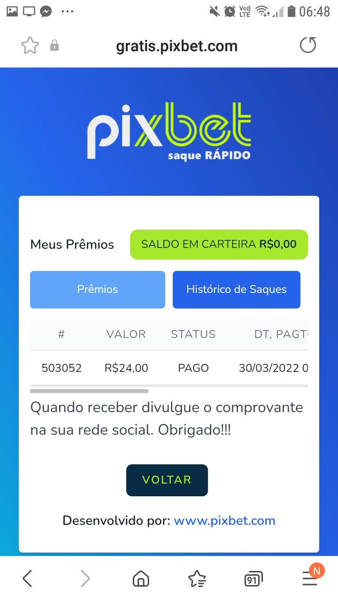Marcioj93's tweet photo. Vlw @pixbet recebi o valor dos palpites grátis que acertei.😊👍obg! Vcs cumpri o que diz👏👏👏 https://t.co/NzMujGw0bl
