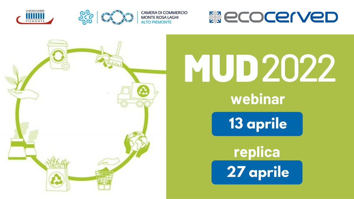 Rifiuti: un webinar di <a href="/Unioncamere_Pie/">Unioncamere Piemonte</a> e delle #cameredicommercio piemontesi spiega come compilare il MUD di quest'anno. L'appuntamento è per il 13 aprile, con replica il 27 dello stesso mese.
➡️ La partecipazione è gratuita, iscriviti qui: bit.ly/3wOZZpD