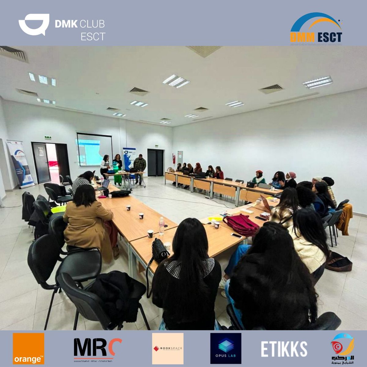 DmkEsct's tweet photo. Throwback to our first training session of the Marketing Creativity Competition 2.0 - READ IT DIGITIZE IT -

A big thank to our trainer @MarwenEssalah and our sponsor @Etikks for their support during our content creation training .
#dmkclubesct #dmmesct #dmkclub #smctunisie https://t.co/yQTkHsy5HQ