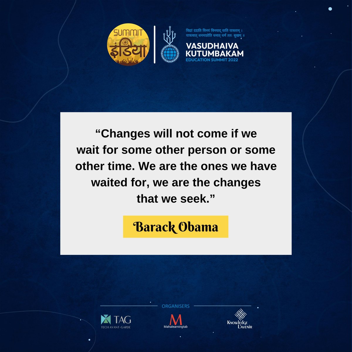 _TechAvantGarde's tweet photo. We need more changemakers!

By challenging old-fashioned thinking, rethinking the status quo, and making progress.

Together, we can change the world.

Register now for the Vasudhaiva Kutumbakam Education Summit 2022: https://t.co/wN4WS0hQG5

#EducationSummit #educationsummit2022 https://t.co/4VYvzETIdB