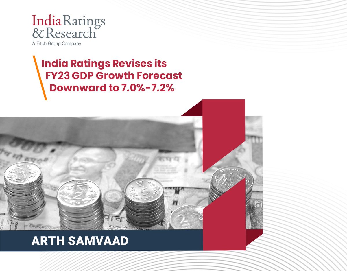 IndiaRatings's tweet photo. India Ratings Revises its FY23 GDP Growth Forecast Downward to 7.0%-7.2%

Subscribe to Arth Samvaad and get the latest insights into the world of Indian economics

Link: https://t.co/jbiUnZbm6u

#IndiaRatings #ArthSamvaad #Growth #GDP  #EconomicOutlook #FY23
@Devendrakpant https://t.co/jwX4qGOgDj
