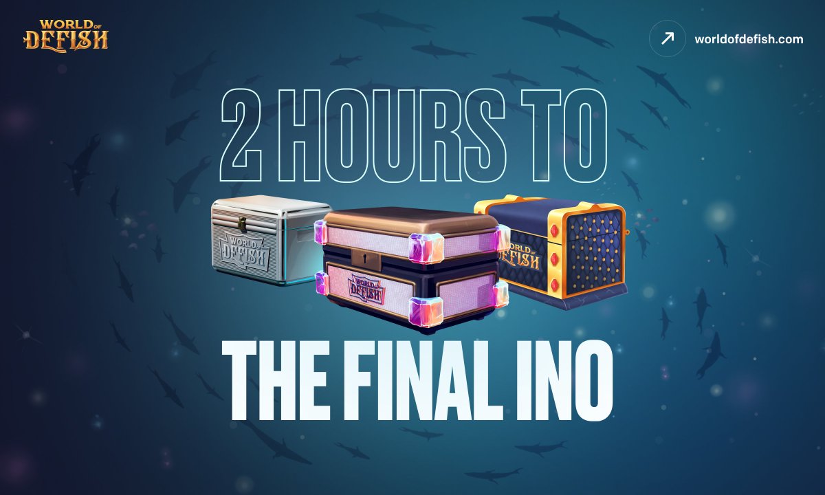 WorldOfDefish's tweet photo. 🦈 ONLY 2 HOURS TO THE LAST DEFISH BOX SALE 😱
💸 10200 Boxes will be available for purchase on our Website (https://t.co/xGln0EBTxB);
It's your chance to fill your bag with equipment that will bring you a ton of farmed $WOD 🤑 https://t.co/QEjwwNk0os