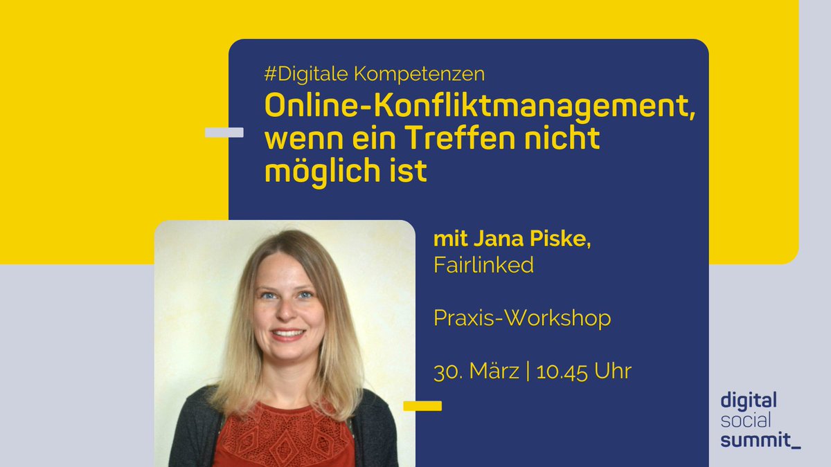 betterplace_a's tweet photo. „Eine gute #Konfliktlösungskompetenz beinhaltet, in unterschiedlichen Situationen unterschiedliche Lösungsstrategien zu verwenden, wie z.B. Durchsetzung, Kompromiss oder Konsens rät Jana Piske von @FairlinkedT im Workshop zu #Konfliktmanagement beim #dss2022. #SozialLerntDigital https://t.co/nMlApGMOeH
