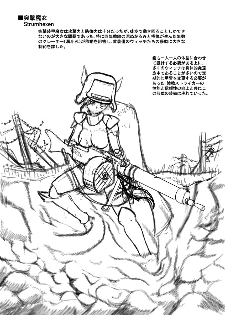 陸戦ウィッチ誕生前夜で活躍していた突撃装甲魔女の設定。最近こちらの作業をしていました。
Strumpaznerhexen were active just prior to the advent of Panzerhexen w/ striker units. This is something I've been working on recently. 