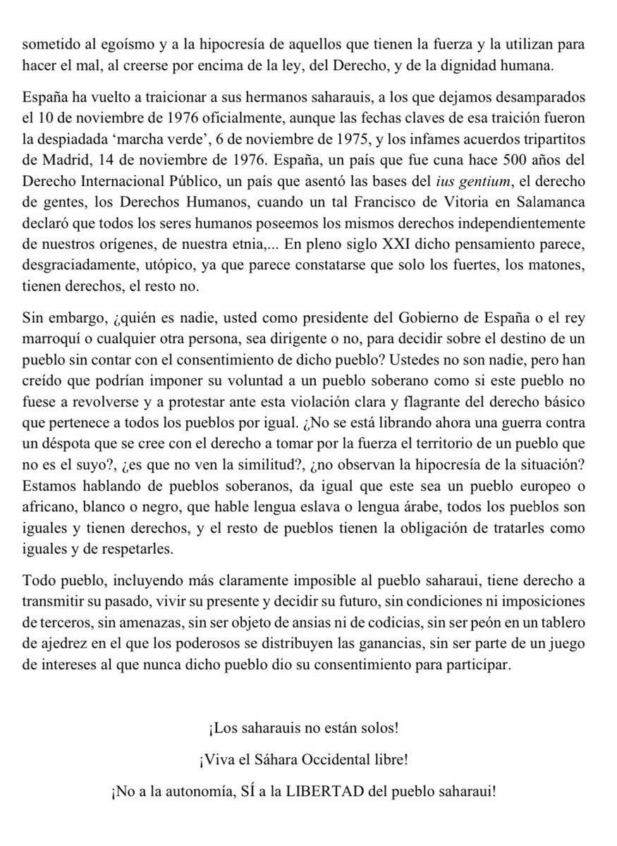 entredunas25's tweet photo. Enviada al Complejo de la Moncloa la declaración contra la nueva postura adoptada por @sanchezcastejon sobre el #SáharaOccidental 

@sanchezcastejon atiende, ¡EL SÁHARA NO SE VENDE! 

#sanchezmarioneta https://t.co/4DR32BewMo