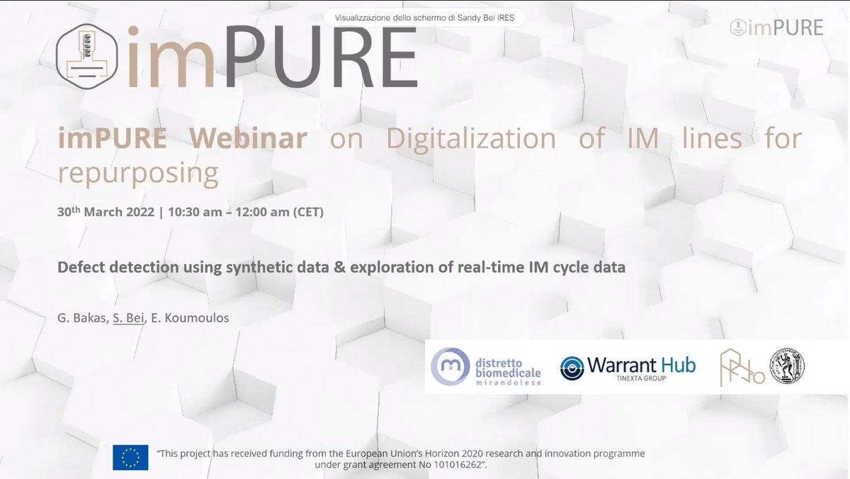 impure_project's tweet photo. 👩Last speech today here at the #imPURE 3rd Webinar is by Sandy Bei from #IRES and it's all about real-time process monitoring to avoid defection!🚀 https://t.co/fIhivMTaX7