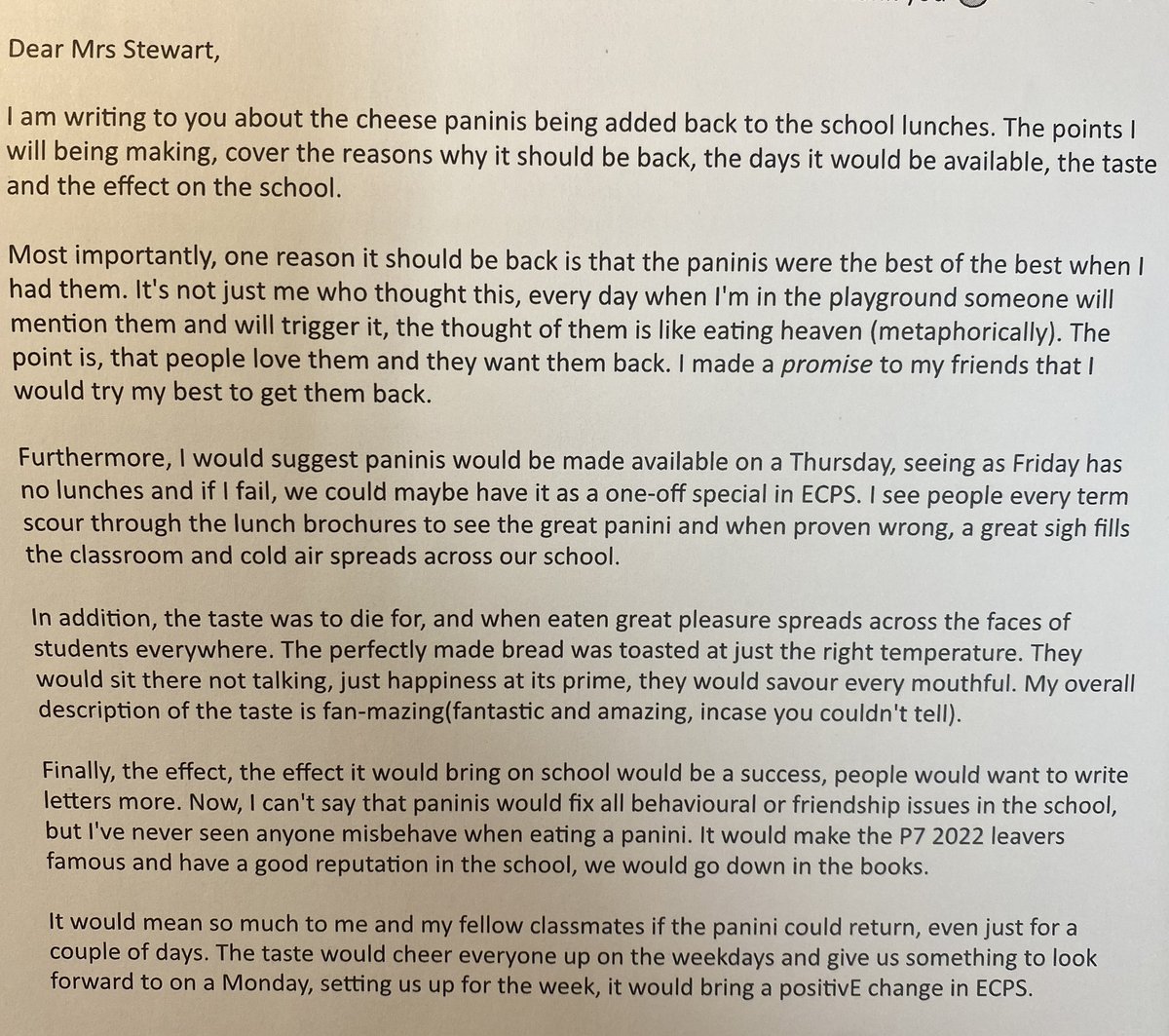 eastcalder_ps's tweet photo. If you know…you know!! We have 2 VERY happy P7 classes today. Mrs Stewart was sent this incredible email by a P7 in January…it’s been a long talked about subject but we’re feeling very happy today #paninipower #pupilpower #thankyou @iain_mcd https://t.co/iPQNoxZw6e
