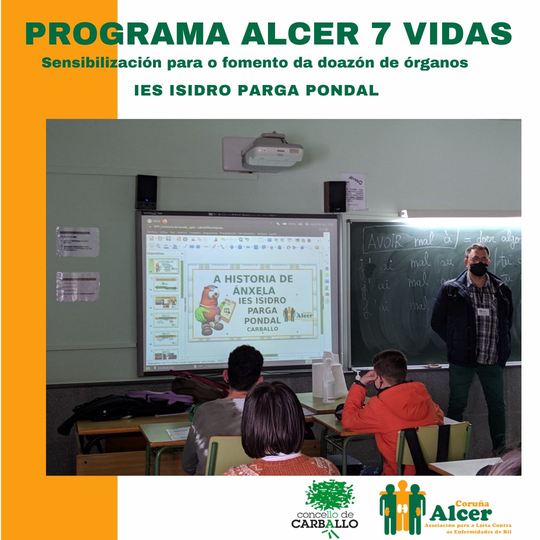 alcercoruna84's tweet photo. 🧡💚🧡 FOMENTO DA DOAZÓN DE ÓRGANOS NO IES ISIDRO PARGA PONDAL DE @carballo_gal
O mércores 23 e xoves 24 impartimos 6 charlas sobre a doazón de órganos e hábitos de vida saudable a 143 alumnas e alumnaos de 2º e 3º da ESO.
#Alcer #AlcerCoruña #ProgramaAlcer7Vidas https://t.co/lirqRxpCag