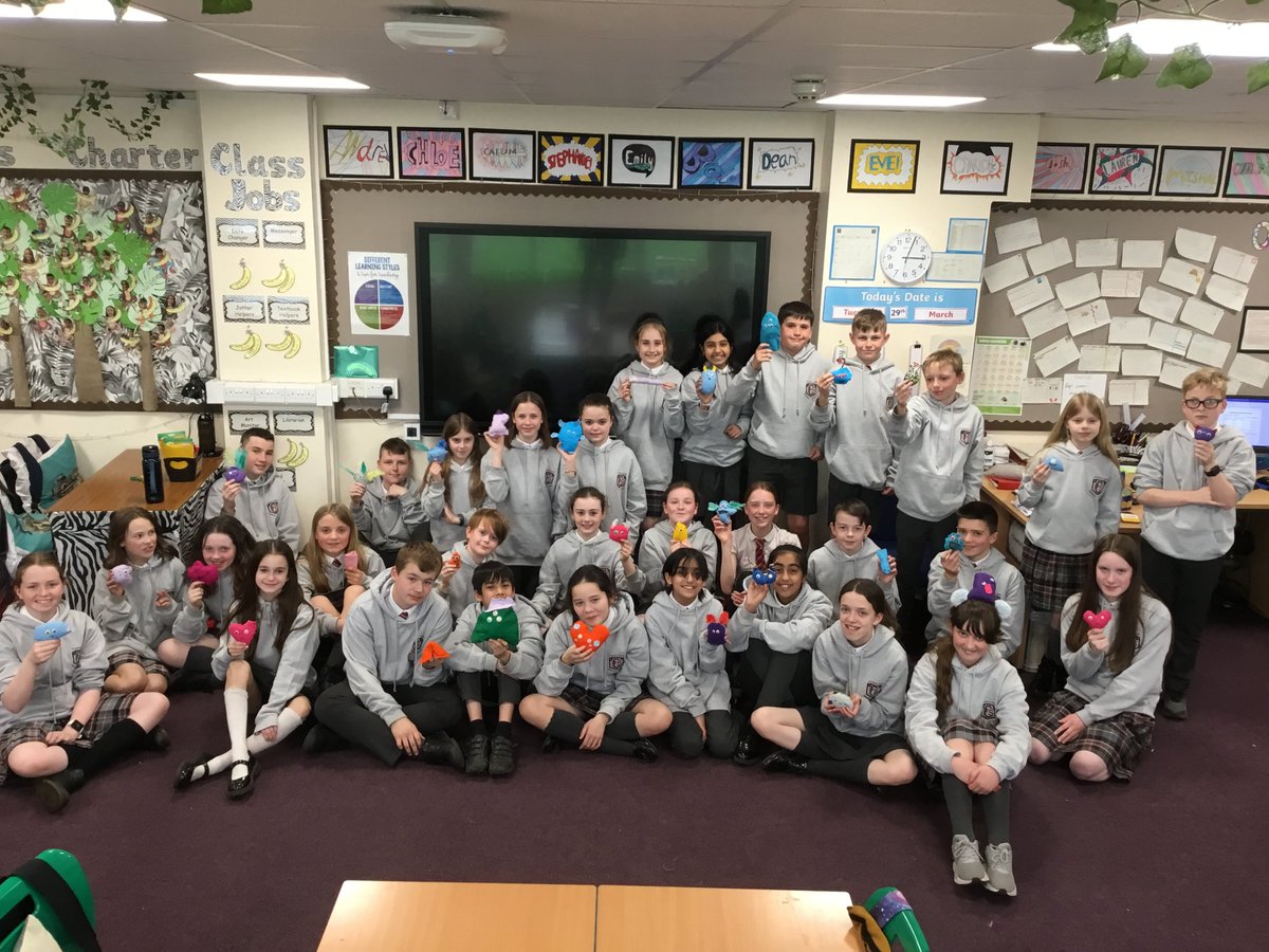 Carolside_PS's tweet photo. P7b made worry monsters in class. They discussed worries that were personal to them and the worries that were shared by many of them. They read 'The Big Bag of Worries' by Virginia Ironside and learned some basic sewing techniques to create their own monsters! #CPSHWB https://t.co/rVugar6IWu