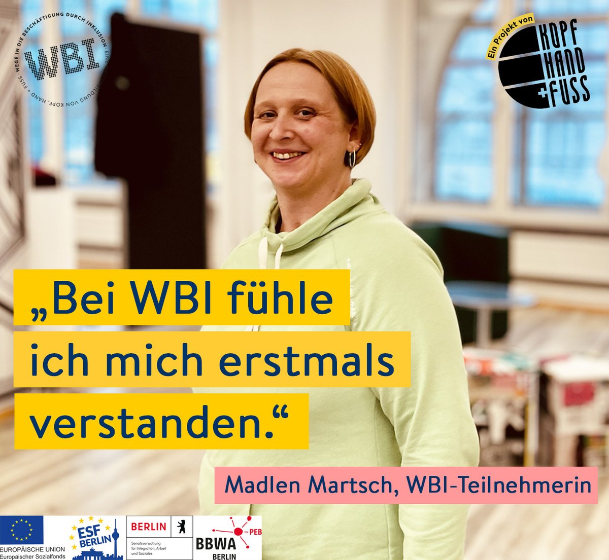 InklusionBerlin's tweet photo. "Nach mehreren erfolglosen Maßnahmen und Praktika fühle ich mich im Projekt WBI zum ersten Mal verstanden. Denn wir sind auch nur Menschen." #Inklusion #InklusiondurchBildung https://t.co/Adkwf90Clg https://t.co/tlee8NyLPs