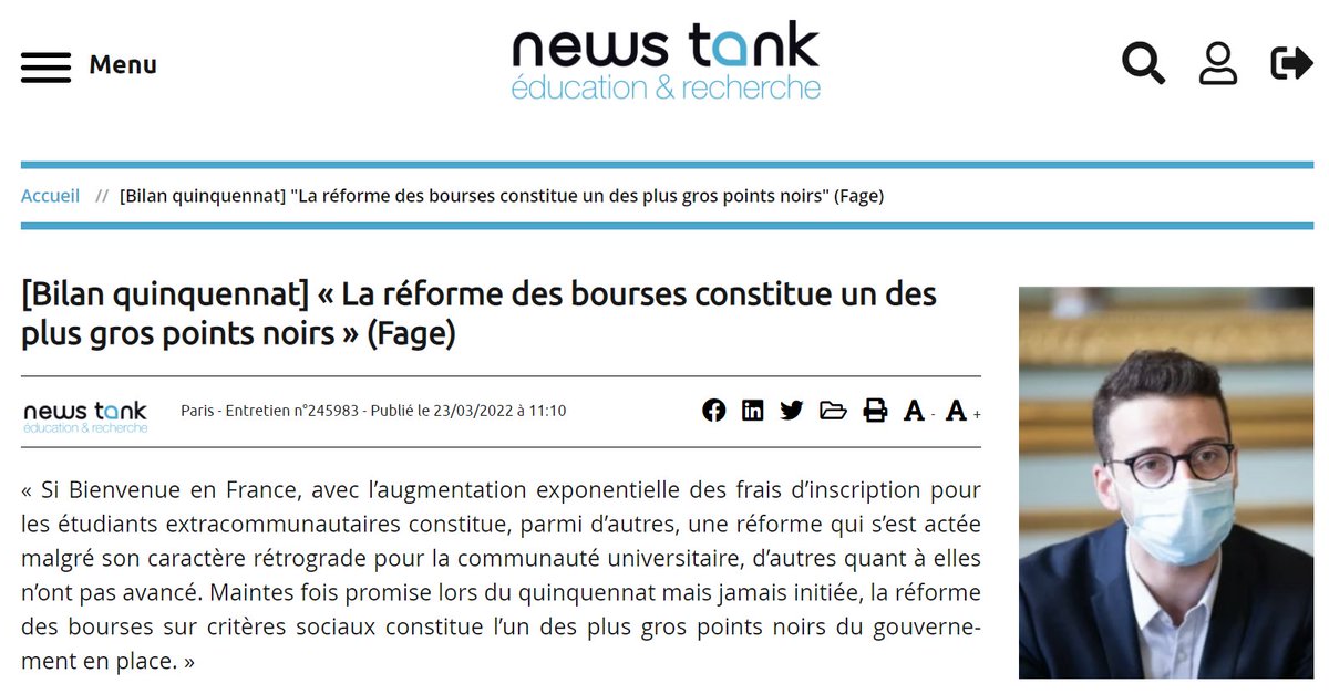 #Présidentielle2022 | #Précarité étudiante, Bienvenue en France, crise sanitaire #Covid_19 

🗣️ @Paul_FAGE tire le bilan de 5⃣ ans de quinquennat d'<a href="/EmmanuelMacron/">Emmanuel Macron</a> à la présidence de la république française pour <a href="/NewsTankEduc/">News Tank éducation et recherche</a> 

👉 education.newstank.fr/article/view/2…