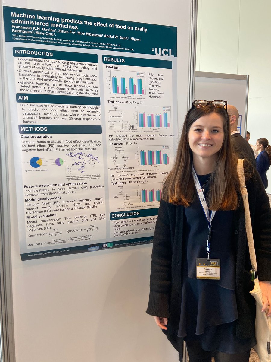 BasitResearch's tweet photo. At booth no. 50 and 75, final year PhD Candidate @cescagavins presents two posters on non-nutritive food effects on #Pgp expression in the GI tract and #machinelearning the predicting food effects on oral #medicines 👏 #WorldPBP https://t.co/xMHBnxh5cV