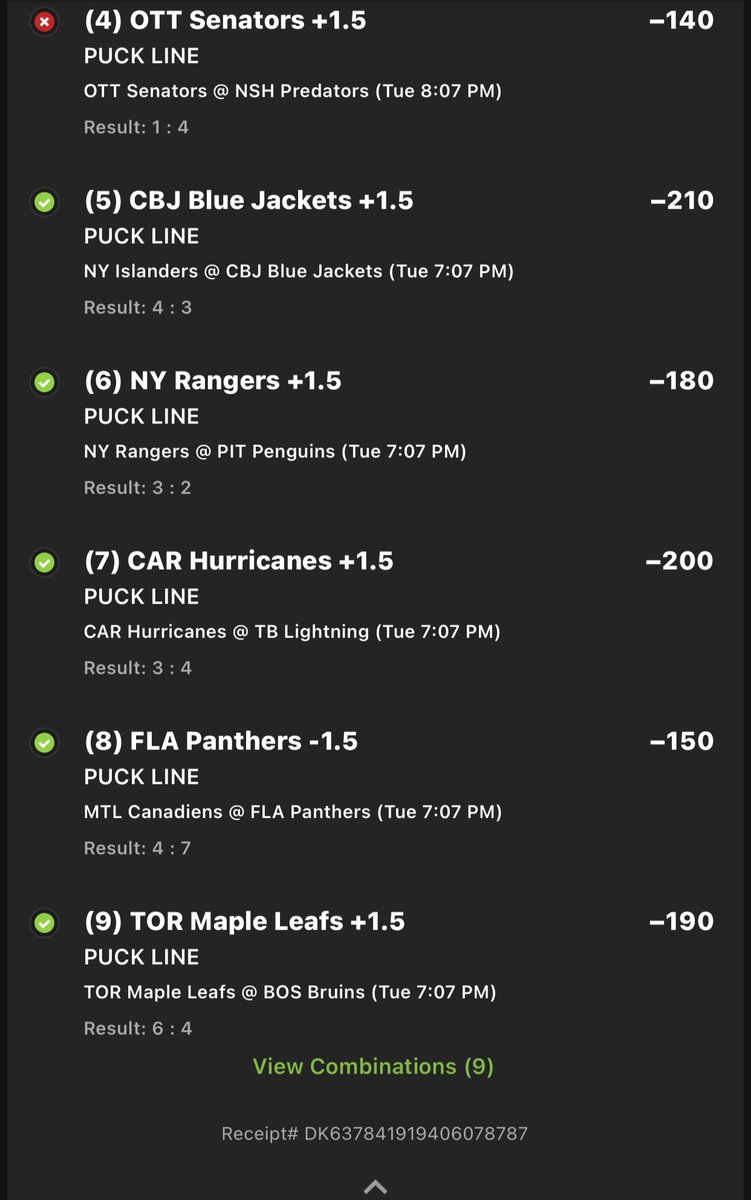 KTwombles's tweet photo. 8/9 on the puck line last night! Good thing I had the play in a round robin versus just the #Parlay
Don’t believe me?
#bettingexpert #bettingtips #GamblingTwitter #DraftKings #bettingalgorithm https://t.co/PMQmKmlRLj