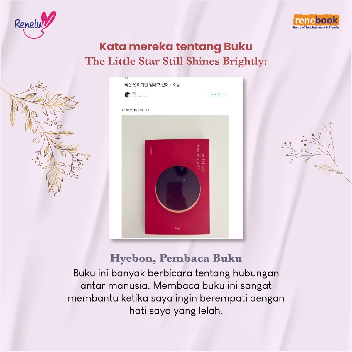 renebook_'s tweet photo. HARI TERAKHIR PO!

The No. 1 Bestselling Book in Korea; dibaca Lee Taeyong NCT dan Winter Aespa, A Little Star Still Shines Brightly karya So Yoon coming soon~ 

Yuk ikutan pre ordernya :)
https://t.co/kwuk2FD7fN… 

#Renebook #ALSSSB #ALittleStar #kata #katakata #puisi https://t.co/MNc4DaJ9bv