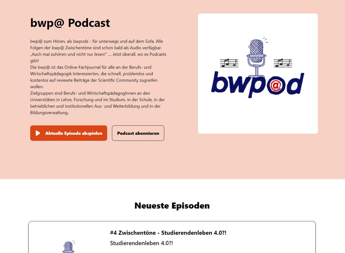 Schon gehört? Von #bwpat gibt es jetzt auch bwpod - wir machen jetzt auch Podcasts! Reinhören in den Teaser: bwpat.podigee.io und gleich abonnieren, überall wo es Podcasts gibt! Danke an das #bwpat Zwischentöne-Team!!
<a href="/wbv_de/">wbv Publikation</a> @BIBB_de @twit_nicnae <a href="/WiPaed/">Wirtschaftspädagogik</a> @LWindelband @