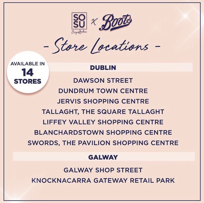 SOSUCosmetics's tweet photo. We’ve landed! 😍🙌

SOSU Cosmetics is now available in Boots Ireland stores nationwide! 👏✨

Available in 14 stores across Ireland 

You can shop some of our bestselling products, including the Cream Stick Collection, Hot Fire Palette, Hidden Agenda lashes and more! 😍🙌 https://t.co/sSoDmHfrDM