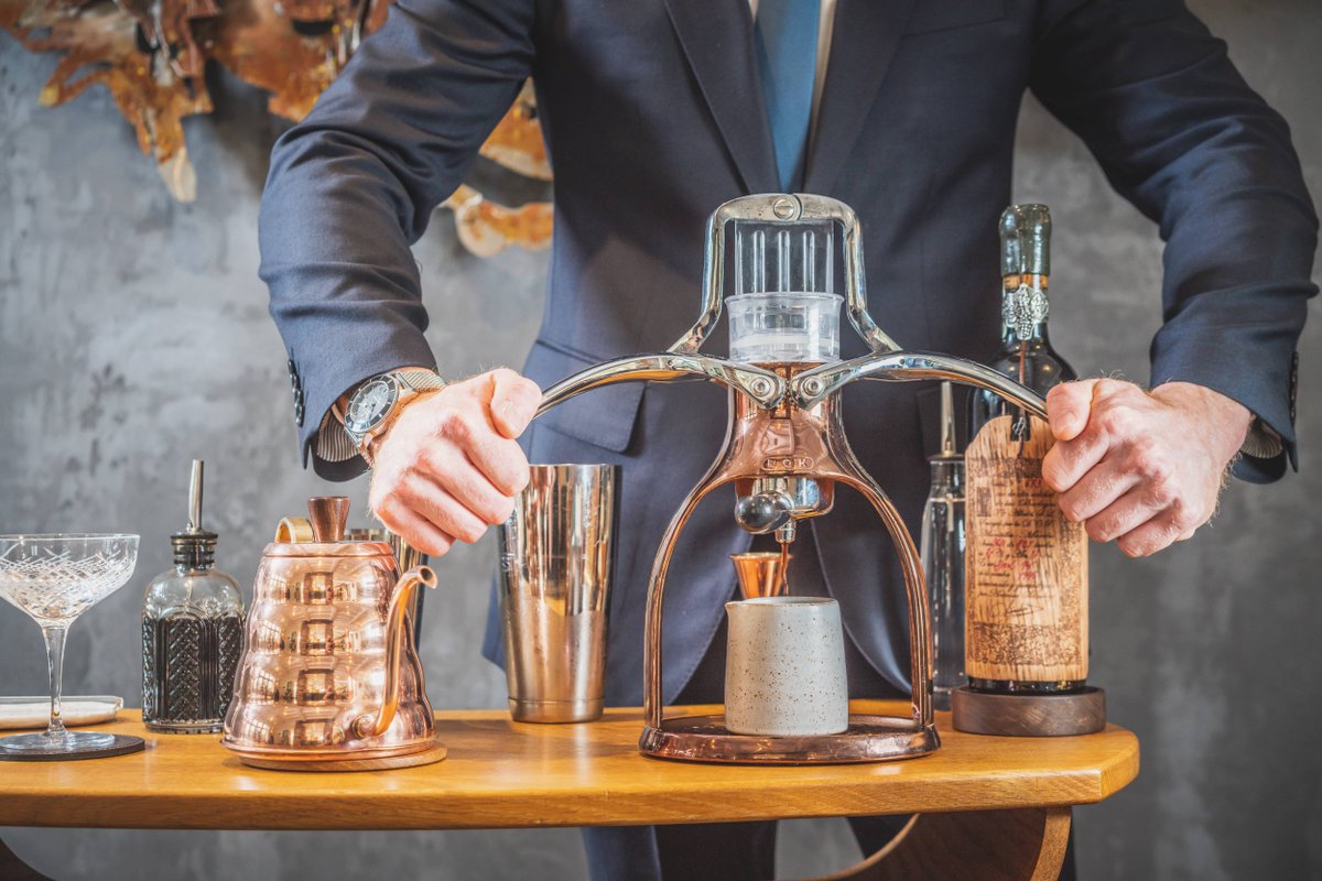 restmoorhall's tweet photo. Using Pedro Ximenez from an iconic bodega instead of the classic Kahlua as we wanted to bring more complexity and reduce the sugar content.  We finish the cocktail with 3 drops of 1946 P.X. Toro Albala. Served as a digestif, shaken at your table in the lounge after dinner... https://t.co/EEOnNDlZxw