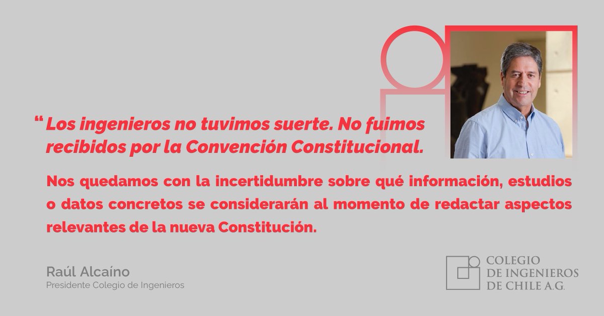 IngenierosCHILE's tweet photo. Te invitamos a leer la carta del presidente del Colegio de Ingenieros, Raúl Alcaíno, y a conocer los informes elaborados por nuestro gremio y enviados a la #ConvenciónConstitucional.

Revisa los informes ingresando aquí: 
https://t.co/rvyTwSobnm https://t.co/UCcdlFeVXW