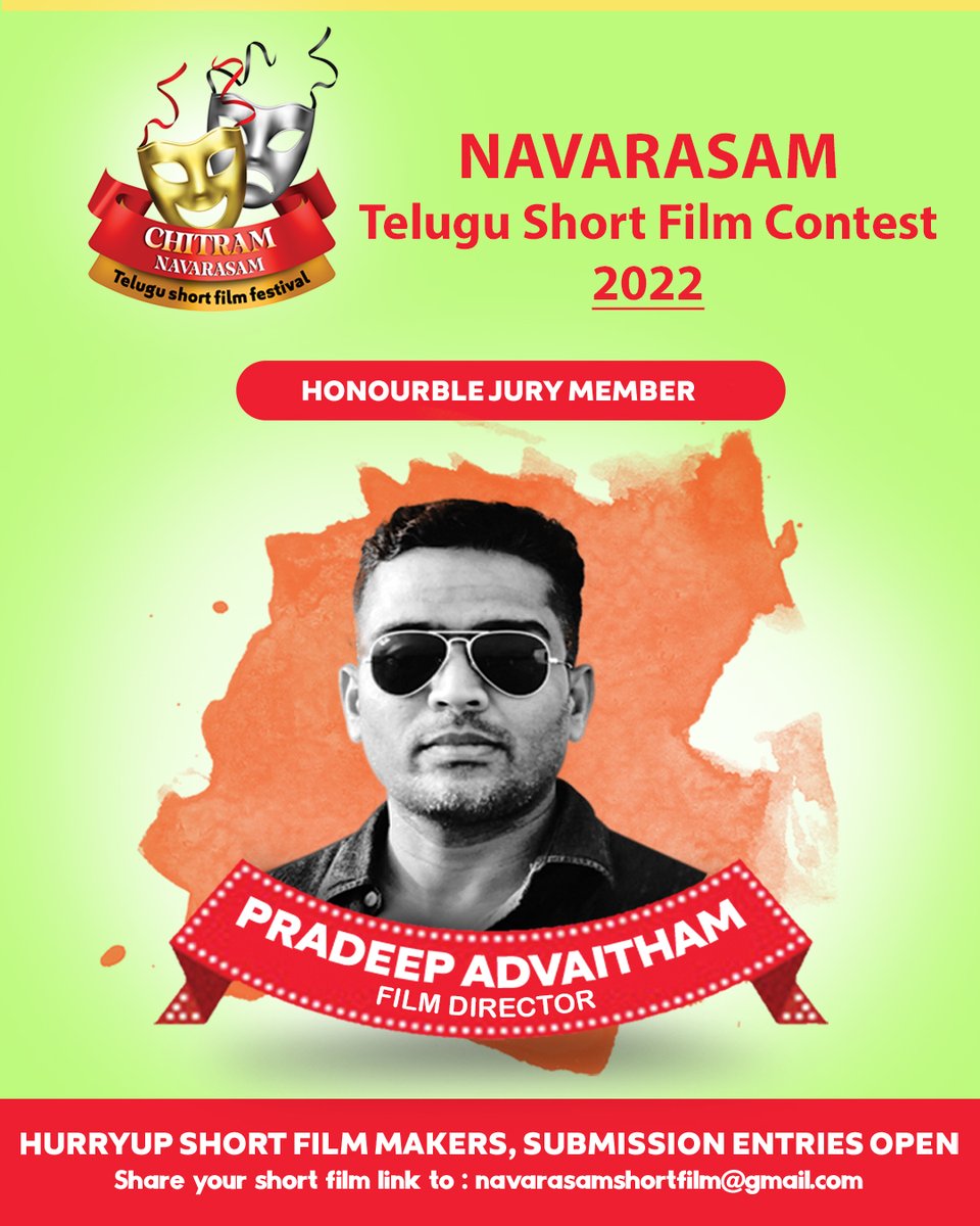 FilmExpoOffl's tweet photo. We are Glad to Announce the Famous Film Director Sri @PradeepAdvaitham garu as Our Honourble Jury Member for "𝐂𝐡𝐢𝐭𝐫𝐚𝐦 𝐍𝐚𝐯𝐚𝐫𝐚𝐬𝐚𝐦 𝐒𝐡𝐨𝐫𝐭 𝐟𝐢𝐥𝐦 𝐂𝐨𝐧𝐭𝐞𝐬𝐭 𝟐𝟎𝟐𝟐"

#ShortFilmContest #ShortFilm #Movies #FilmExpo #ShortfilmEvent #ShortFilmExpo https://t.co/v8ZlY9DTxs