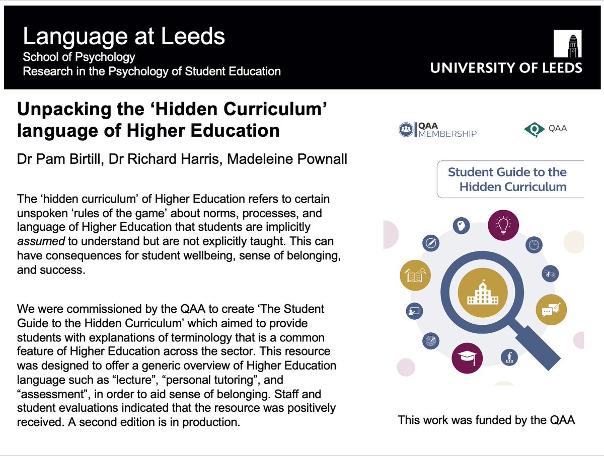 Research in the Psychology of Student Education (@ritpose) on Twitter photo Our work with <a href="/QAAtweets/">QAA</a> on unpacking the 'hidden curriculum' language of Higher Education to ease student transitions will be shared at Language@Leeds showcase this afternoon. <a href="/diervilla/">Dr Pam Birtill</a> <a href="/maddi_pow/">Dr Madeleine Pownall</a> <a href="/HarrisR_Psy/">Dr. Richard Harris</a> Our work with <a href="/QAAtweets/">QAA</a> on unpacking the 'hidden curriculum' language of Higher Education to ease student transitions will be shared at Language@Leeds showcase this afternoon. <a href="/diervilla/">Dr Pam Birtill</a> <a href="/maddi_pow/">Dr Madeleine Pownall</a> <a href="/HarrisR_Psy/">Dr. Richard Harris</a>