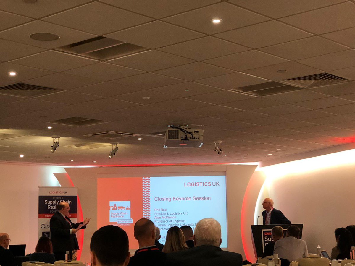 LogisticsUKNews's tweet photo. With so much discussed throughout the day, Alan McKinnon and Phil Roe take to the stage for the final session to sum up the key takeaways from today. Thanks to everybody to who attended and our sponsors for their support. #SCR22 https://t.co/8YyK8NNT7V