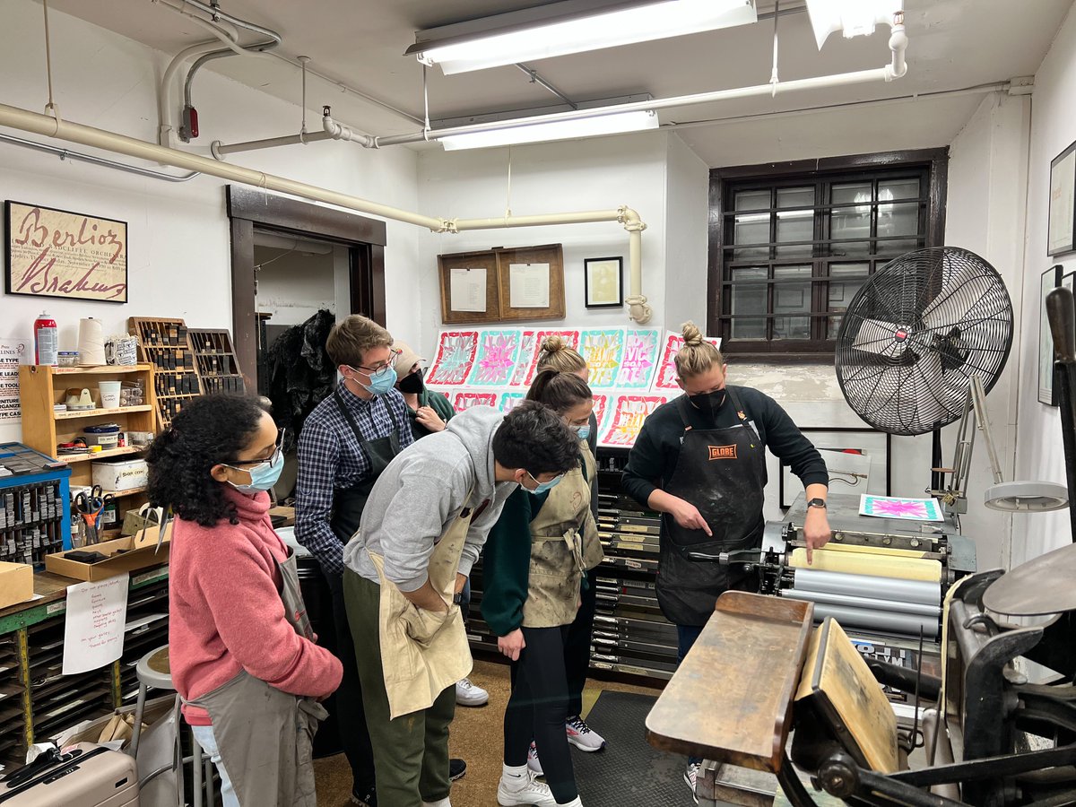 We’re grateful to <a href="/BowArrowPress/">Bow and Arrow Press</a> and <a href="/GlobeAtMICA/">Globe at MICA</a> for hosting our Campaigns and Advocacy (CAP) and Community Action (CAC) programs last night. Students had the opportunity to learn the history of printing for arts and advocacy campaigns before creating their own custom posters!
