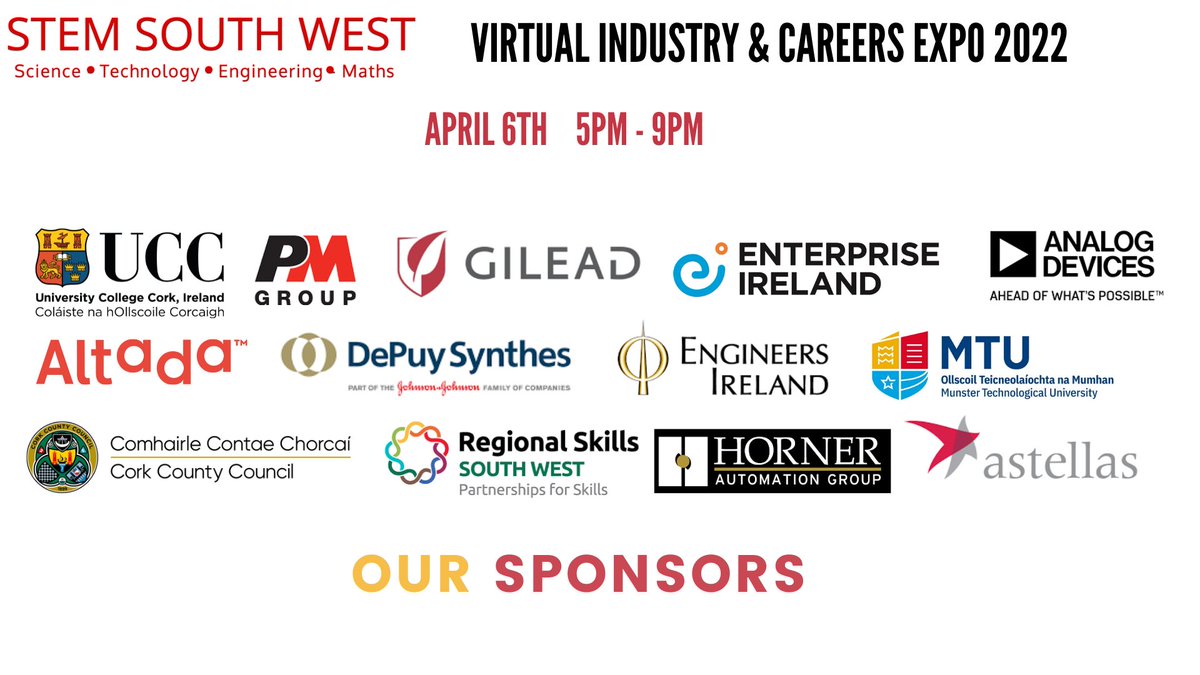 We are delighted this year to have these fantastic sponsors this year sponsoring our Virtual Industry and Careers expo on April 6th!🙌

Don't forget to register today here: stemsouthwest22.vfairs.com/en/

The countdown is on for April 6th!🗓
Are you coming👀

#stemsouthwest2022