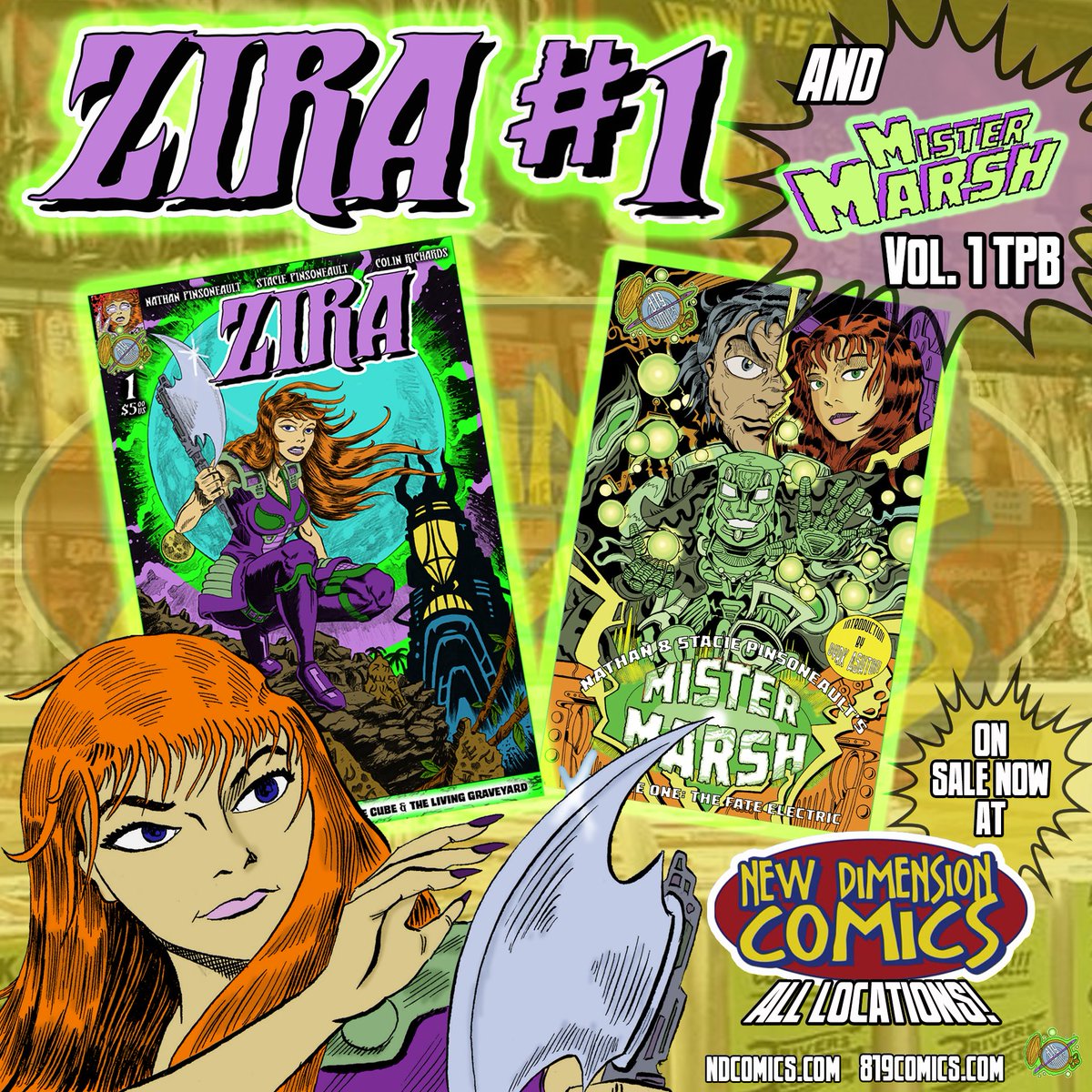 819Comics's tweet photo. ZIRA #1 & MISTER MARSH VOL. 1: THE FATE ELECTRIC are now available at all New Dimension Comics (https://t.co/yqGCA94ziq) locations! π₯ Thanks to Jon Engel & everyone at NDC for all of the support! @TerrorCrypt @NDCPittMills @NDCEllwood #NewDimensionComics #Zira #comics https://t.co/hgthXoOlIl