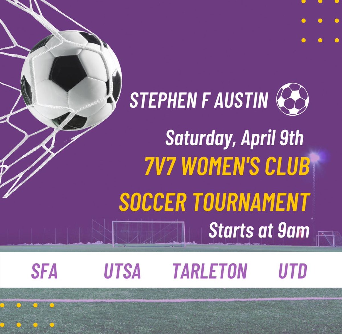 SfaClubSoccer's tweet photo. 8 games, 5 teams - who will win? 🏆
•
We are happy to announce that we can finally host our annual 7v7 tournament this spring season!🎊 Don’t miss out on this action and come support your players 🥳 -We are also selling Tshirts at the tournament, don’t miss out 😏 @SFAQuestions https://t.co/vLBad1avG9