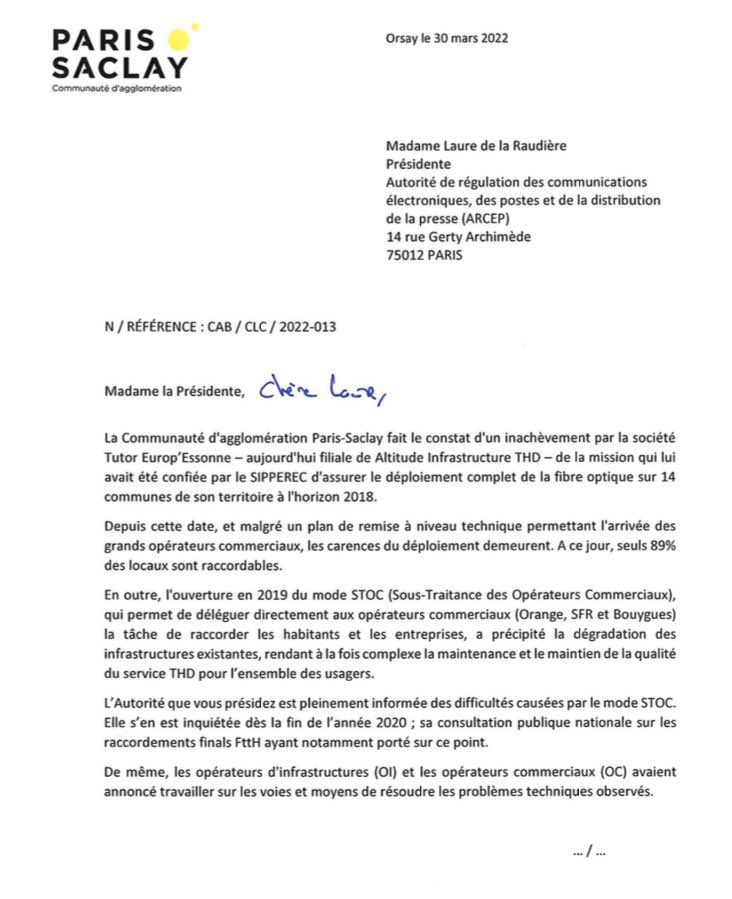 gdelasteyrie's tweet photo. La mobilisation continue! On ne lĂąchera rien pour obtenir une offre trĂšs haut dĂ©bit Ă la hauteur des attentes et besoins dâ@aggloparisaclayđ
Ce matin Ă lâARCEP avec @sipperec_idf @sophierigault @IgorTVillejust pour faire le point avec sa prĂ©sidente et lui remettre notre saisine. https://t.co/isQp0qCJT3