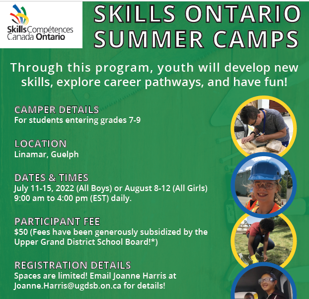 UGDSB_OYAP_DC's tweet photo. Skills Ontario Summer Camps are Back! If you are going into Gr 7, 8, or 9 and would like to attend, send an email to joanne.harris@ugdsb.on.ca for the registration link at the discounted rate of $50. Spaces are limited. https://t.co/XMQnzlsamf @ugdsb https://t.co/mh6VY48oiK