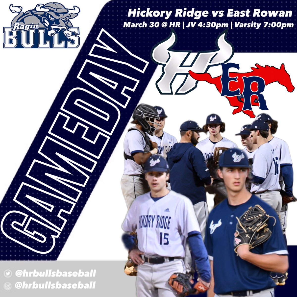 Time to go to work‼️

🆚 <a href="/_ERowanbaseball/">East Rowan Baseball</a> 
⏰ 4:30 p.m. JV/7:00 p.m Varsity
📍 Hickory Ridge High School
⚾️ 8-3
#️⃣ HornsUp 🤘🏼