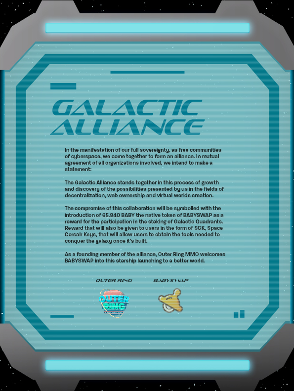 OuterRingMMO's tweet photo. Age is nothing but a number 👶

@babyswap_bsc has joined the Galactic Alliance
The Decentralized Exchange will provide 65k $BABY into the Galactic Pools as a reward for staking $GQ

🚨 Staking beggings April 4th https://t.co/xhgMuzKHQa