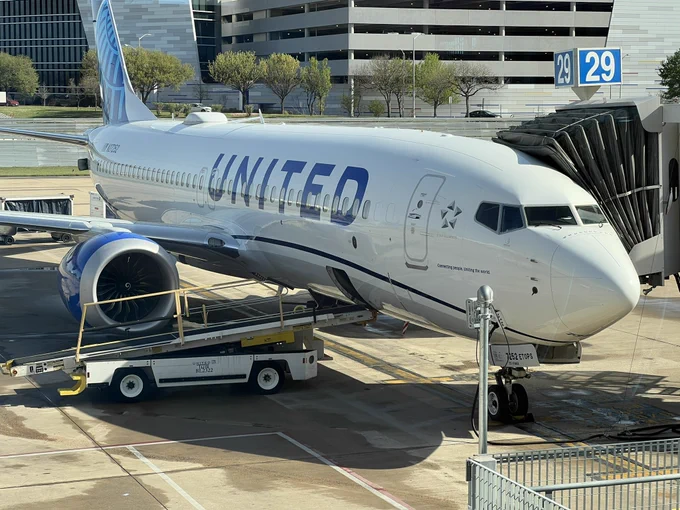 A United Airlines Boeing 737 Max 9 at Austin Bergstrom airport.