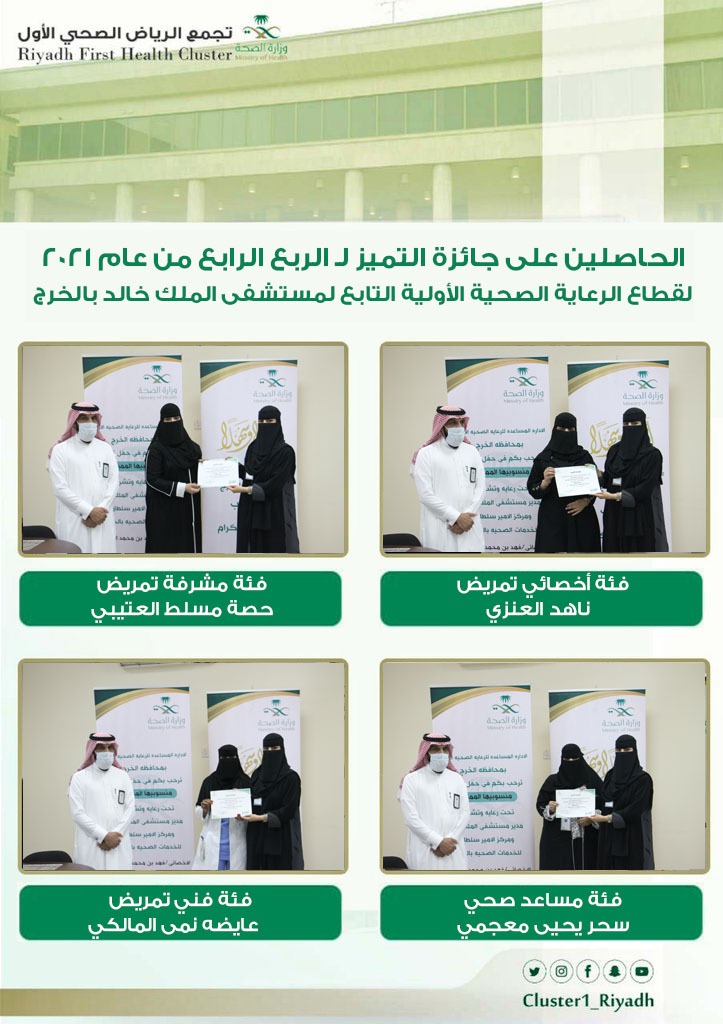 AlKharjHospital's tweet photo. مدير #مستشفى_الملك_خالد_بالخرج بالنيابة أ. حميد بن علي العنزي يكرم الحاصلين على جائزة "التميز" في قطاع الرعاية الصحية للربع الثالث والرابع لعام 2021 

#الخرج
#تجمع_الرياض_الصحي_الأول https://t.co/4PmGTTqBGs