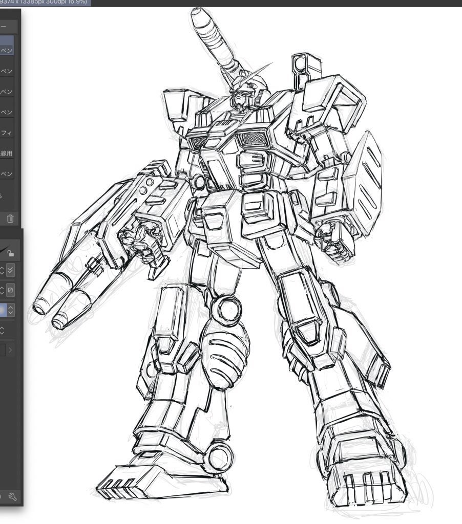 #今月描いた絵を晒そう 
フルアーマーガンダム進捗。
大体下絵ができた。細かいところをもう少し整理しまー。
スケッチも載せときます。 