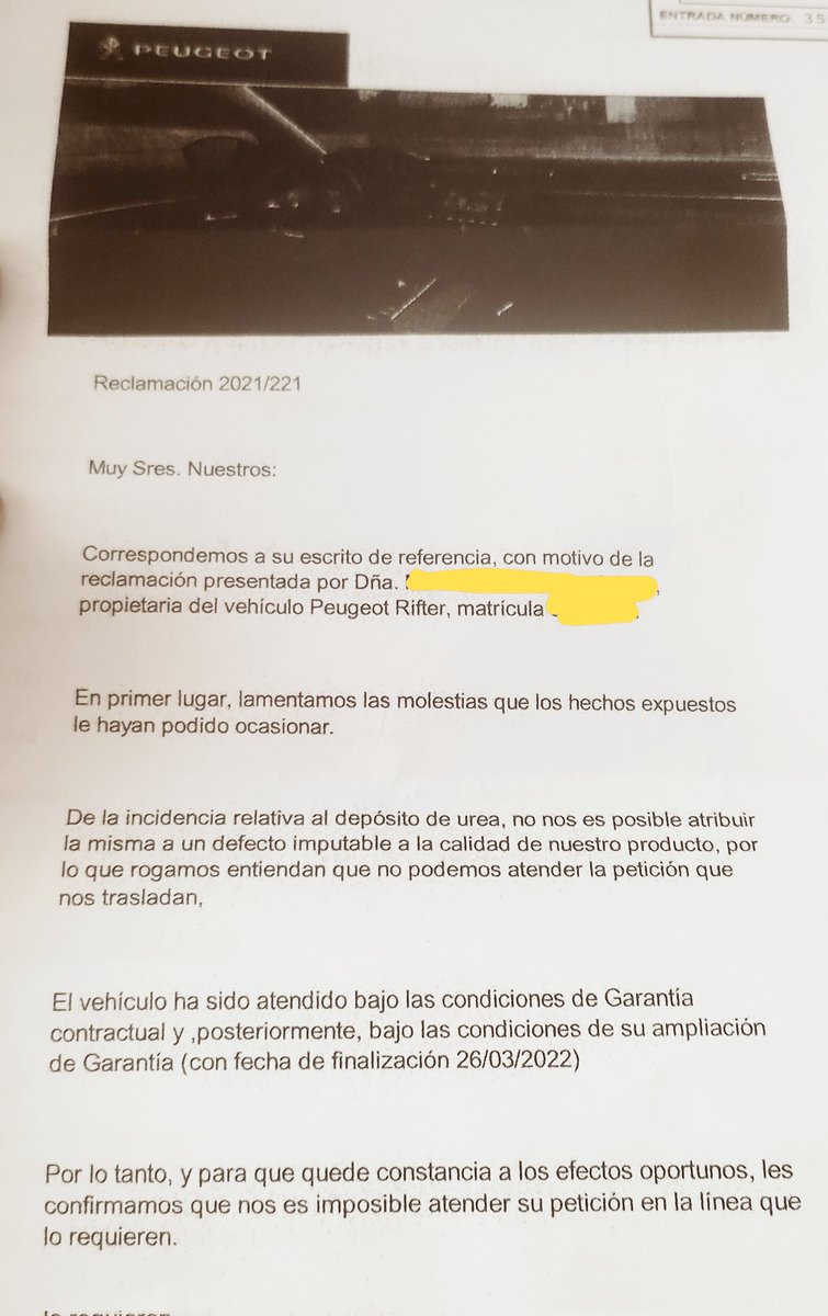 Enlanubeestoy's tweet photo. Aquí tenéis la respuesta de @PeugeotES a la tercera denuncia en consumo que he puesto, ya que mi coche lleva desde los 11000km dándome problemas con el #adblue COCHE NUEVO! @StellantisES @consumogob @afectadosAdblue @por_urea @RubenSanchezTW @agarzon https://t.co/kzcXNxQIh5