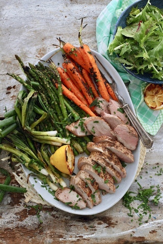 Welcome spring with grilled pork tenderloins and fresh spring veggies. 🥕⁠ #tuffystone #yeti #weber #tyson #recipe #bbq #pitmaster #barbecue