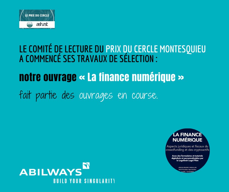 ABILWAYS (@abilwaysgroupe) on Twitter photo 👍🏻 Le comité de lecture du Prix du <a href="/CercMontesquieu/">Cercle Montesquieu</a> a commencé ses travaux de sélection et notre ouvrage « La finance numérique » fait partie des ouvrages en course.
Nous sommes impatient.e.s 🤗🤗
📖 Cet ouvrage est disponible sur notre site web ↪️↪️ lnkd.in/dBXU_D9y 👍🏻 Le comité de lecture du Prix du <a href="/CercMontesquieu/">Cercle Montesquieu</a> a commencé ses travaux de sélection et notre ouvrage « La finance numérique » fait partie des ouvrages en course.
Nous sommes impatient.e.s 🤗🤗
📖 Cet ouvrage est disponible sur notre site web ↪️↪️ lnkd.in/dBXU_D9y