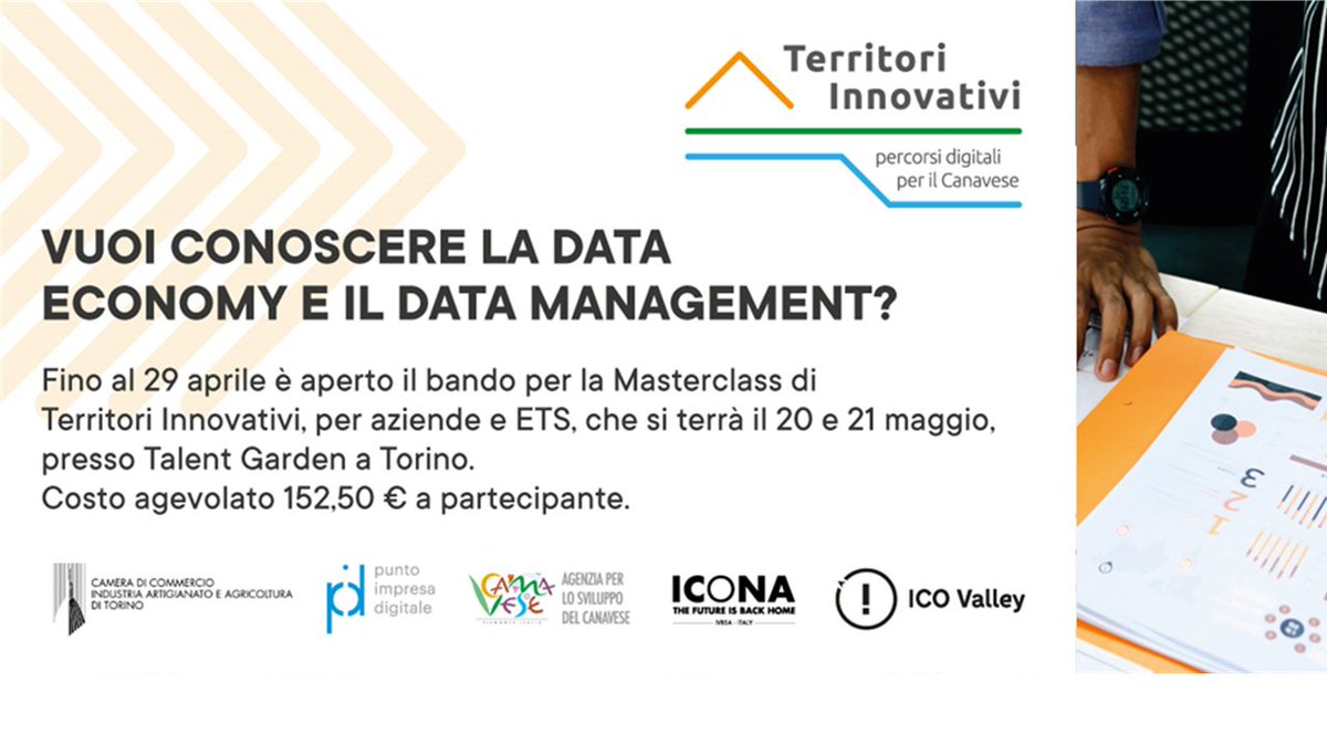 #datamanagement #dataeconomy
📅 20 e 21 maggio Masterclass per i manager di oggi e di domani sui temi del #digitale e dei #dati

📌costo agevolato per imprese e enti del #Canavese grazie al progetto #TerritoriInnovativi

👉iscrizioni entro il 29 aprile …innovativi.agenziasviluppocanavese.it/dati-per-le-im…