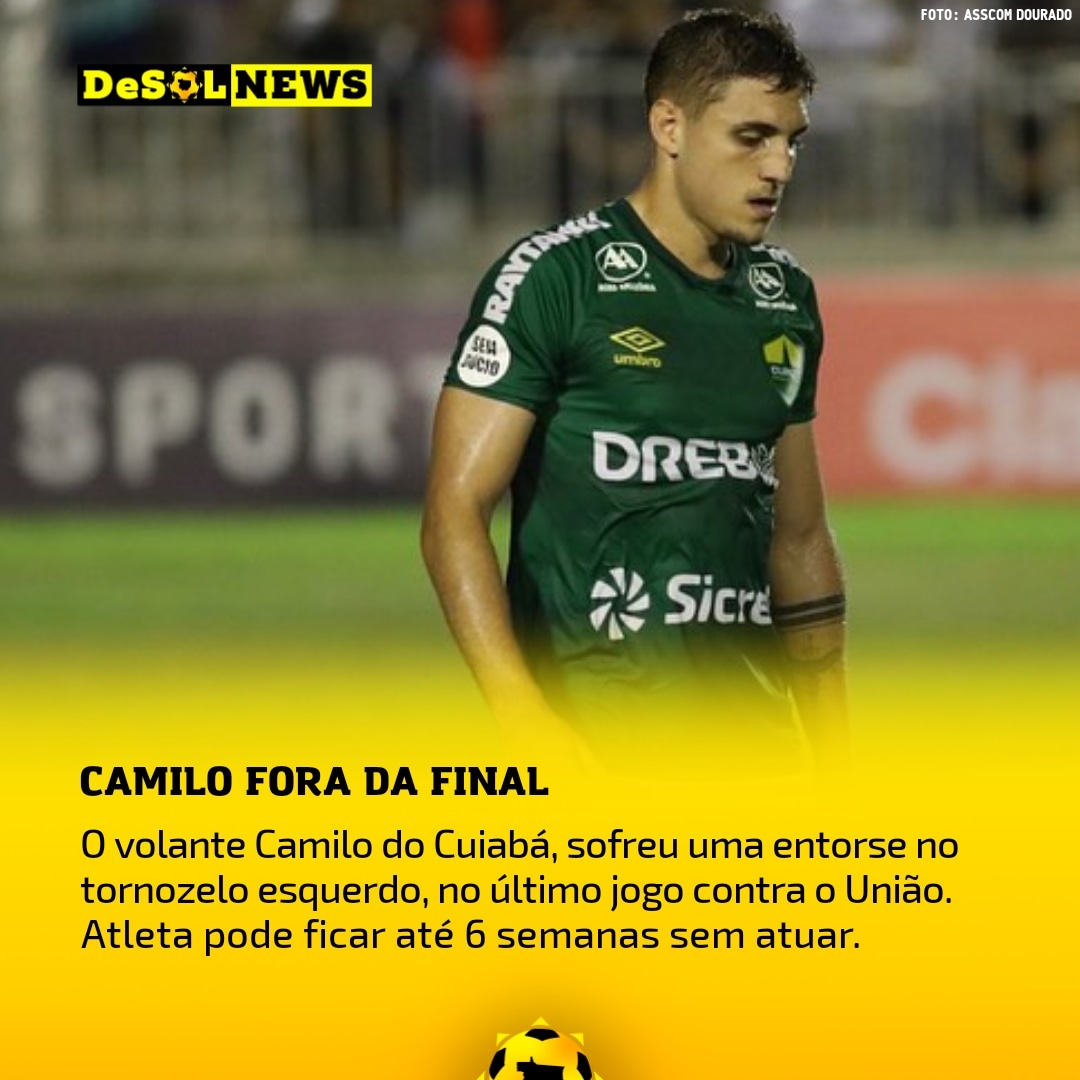 DeSolmt's tweet photo. Camilo sofre lesão no tornozelo esquerdo, no último jogo contra o União. 

O departamento médico do Cuiabá estipulou um prazo de recuperação de até seis semanas. 

Atleta já iniciou a fisioterapia e segue em tratamento até a resolução do caso. https://t.co/QREsQj6Ske